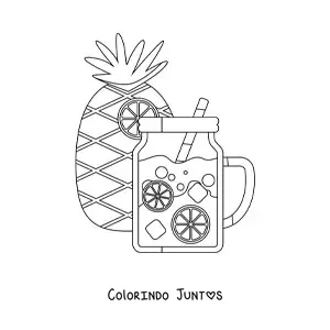 Desenho para colorir de um abacaxi e uma bebida refrescante