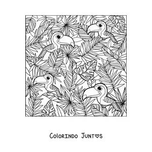 Desenho para colorir de varios tucanos kawaii no verao
