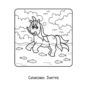 Desenho para colorir de um unicornio no mar no verao