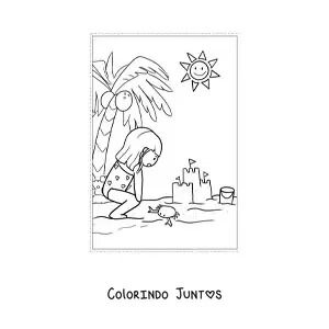 Desenho para colorir de uma menina de ferias na praia