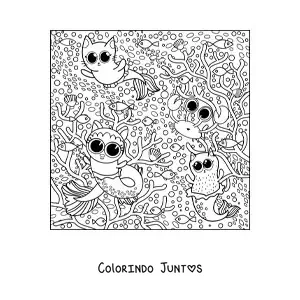 Desenho para colorir de varios animais kawaii no verao