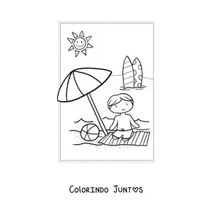 Desenho para colorir de um menino nas ferias de verao
