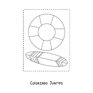 Desenho para colorir de uma prancha de surfe e uma boia salva-vidas