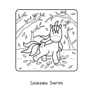 Desenho para colorir de um unicornio kawaii no outono