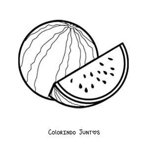 Desenho para colorir de uma melancia inteira junto a um pedaço de melancia