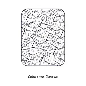 Desenho para colorir de varios guarda-chuvas e chuva de outono