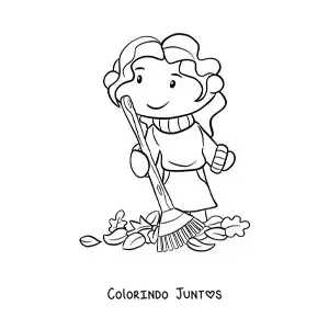 Desenho para colorir de uma menina com folhas de outono