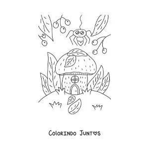 Desenho para colorir de uma casa de fada da floresta de outono