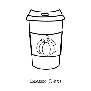 Desenho para colorir de um copo de cafe decorado com uma abobora