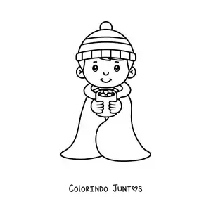 Desenho para colorir de um menino com frio no inverno
