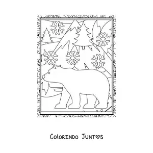 Desenho para colorir de um urso polar no inverno
