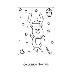 Desenho para colorir de uma rena animada no inverno