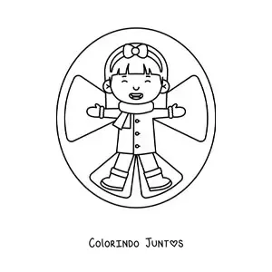 Desenho para colorir de uma criança fazendo um anjo na neve