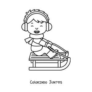 Desenho para colorir de um menino feliz em um trenó