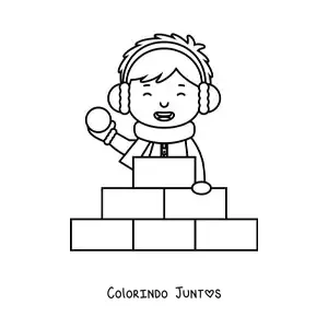 Desenho para colorir de um menino com vários blocos de neve