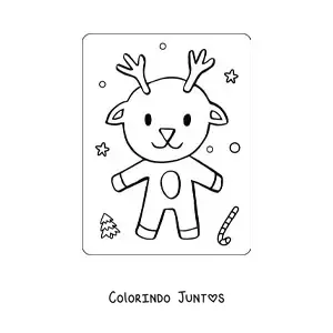 Desenho para colorir de uma rena animada feliz no inverno