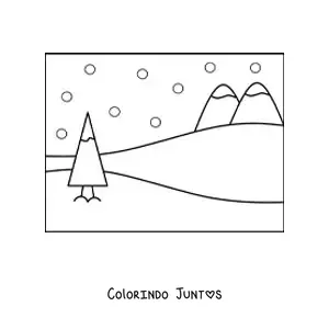 Desenho para colorir de uma floresta com pinheiros nevados