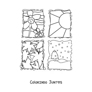 Desenho para colorir das quatro estações do ano