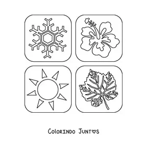Desenho para colorir dos elementos das quatro estações