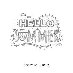 Desenho para colorir da palavra summer com elementos do verão
