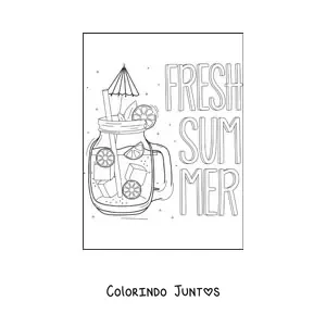 Desenho para colorir de uma bebida refrescante ao lado da palavra summer