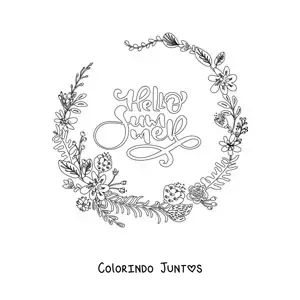 Desenho para colorir de uma coroa de flores tropicais com a palavra summer