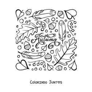 Desenho para colorir da palavra autumn rodeada de folhas secas