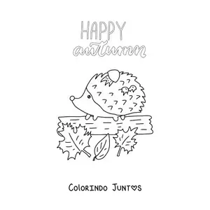Desenho para colorir de um ouriço kawaii e a palavra autumn