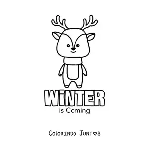 Desenho para colorir de uma rena animada e a palavra winter