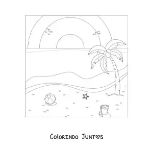 Desenho para colorir de uma paisagem de praia