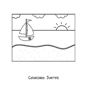 Desenho para colorir de uma praia simples