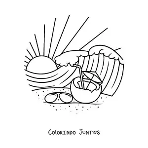 Desenho para colorir de praia tropical