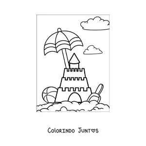 Desenho para colorir de um castelo de areia na praia