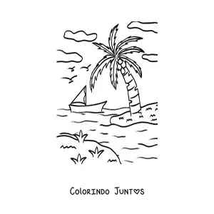Desenho para colorir de um veleiro na praia