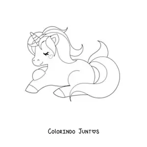 Desenho para colorir de um unicórnio kawaii deitado