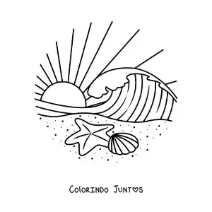 Desenho para colorir de uma onda na praia