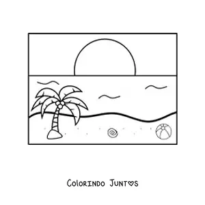 Desenho para colorir de um pôr do sol no mar