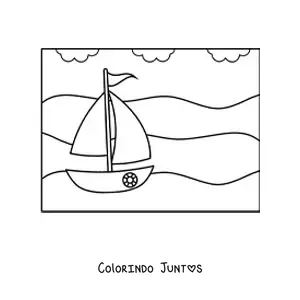 Desenho para colorir de um barco na praia