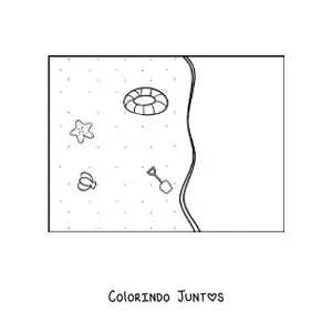 Desenho para colorir de vários brinquedos de praia na areia