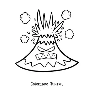 Desenho para colorir de um vulcão animado furioso em erupção