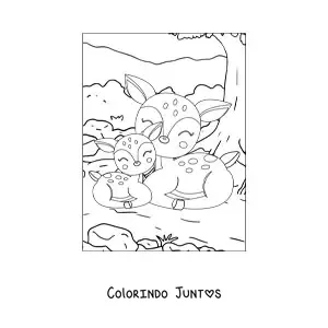 Desenho para colorir de dois cervos da floresta kawaii