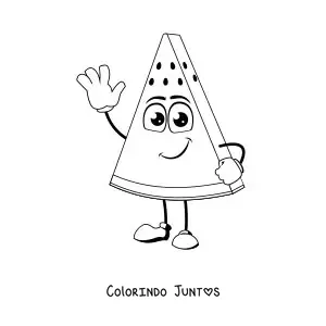 Desenho para colorir de uma melancia animada acenando com uma mao
