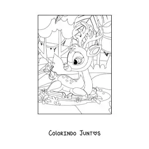 Desenho para colorir de um veadinho na floresta