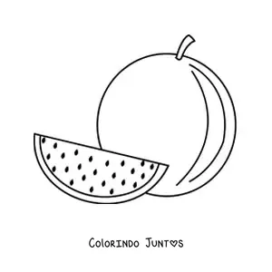 Desenho para colorir de um pedaco de melancia ao lado de uma melancia inteira