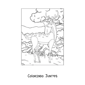 Desenho para colorir de um cervo na floresta
