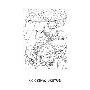 Desenho para colorir de vários animais da selva kawaii