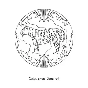 Desenho para colorir de um tigre na selva