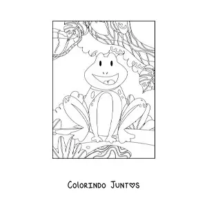 Desenho para colorir de uma rã animada da floresta tropical