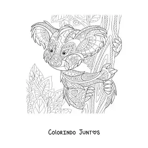 Desenho para colorir de um mandala com desenho de coala selvagem