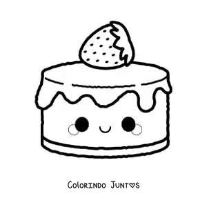 Desenho para colorir de um bolo de morango kawaii animado
